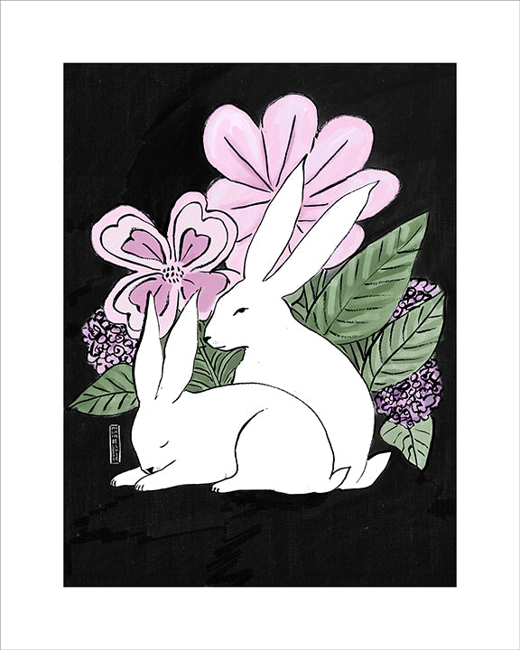 White rabbit illustration dark background